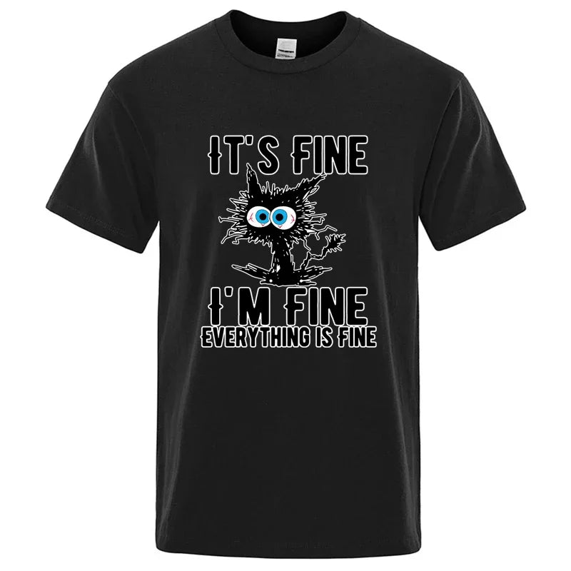DOUSE Men's Cool Cat Graphic Tee – 100% Cotton Casual Short Sleeve