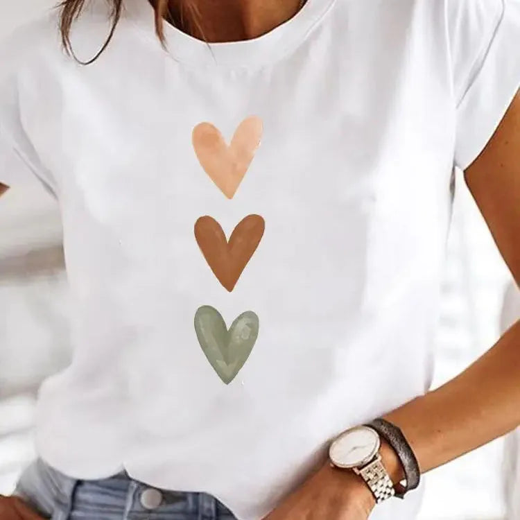 Women's Love Heart Print Y2K Crop T-Shirt