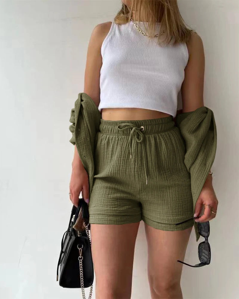 Women's Muslin Button Short Suit Set