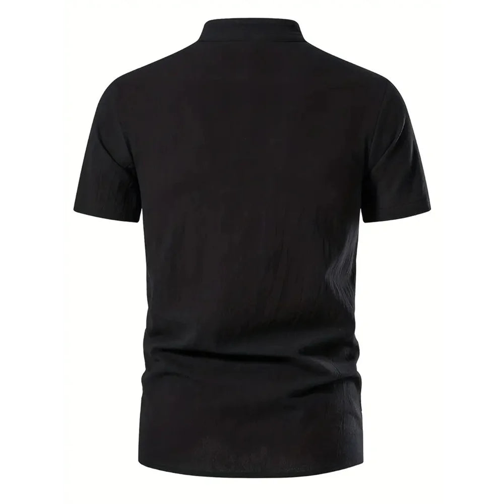 Men's Cotton Linen V-Neck Retro Shirt