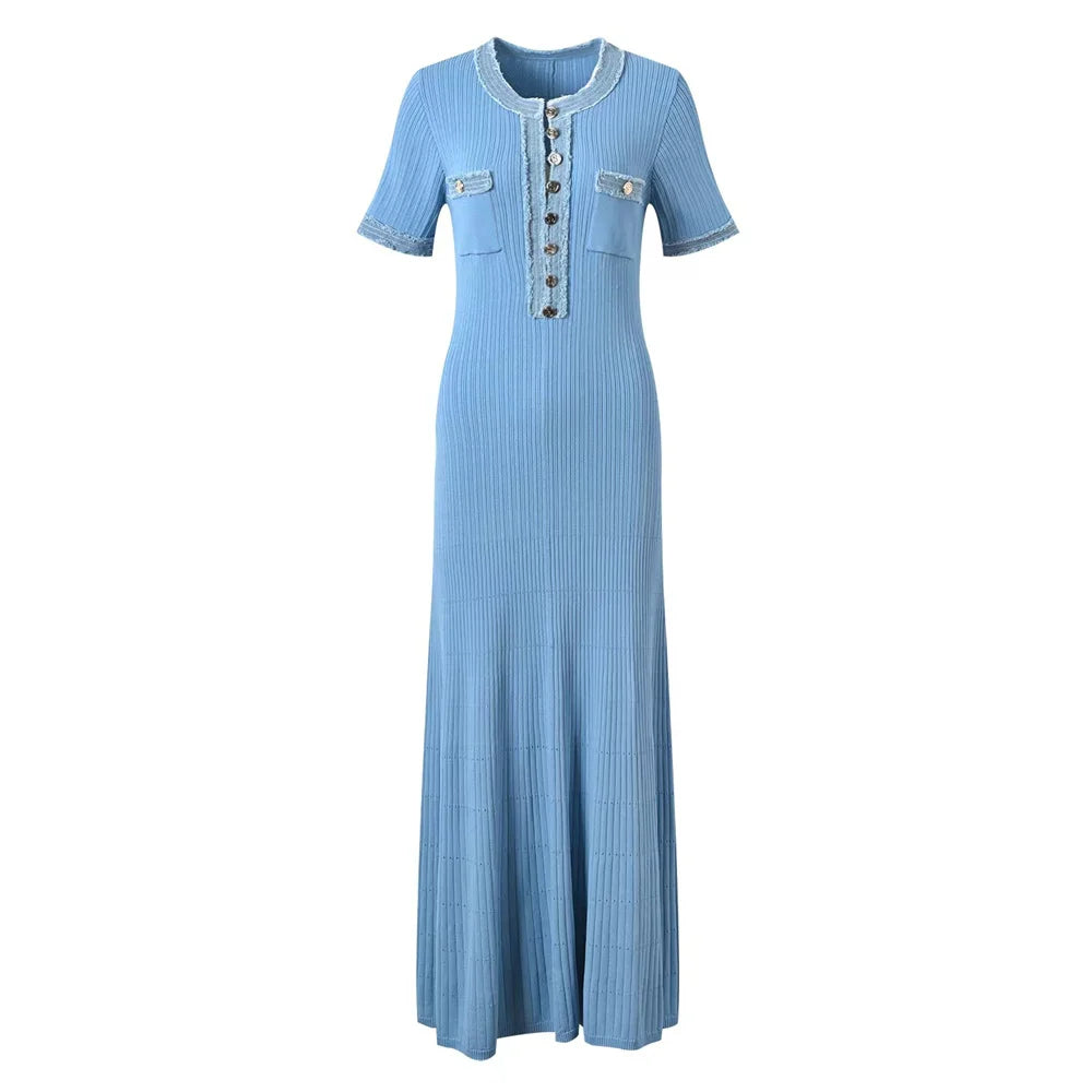Women's Contrast Knit Bodycon Maxi Dress