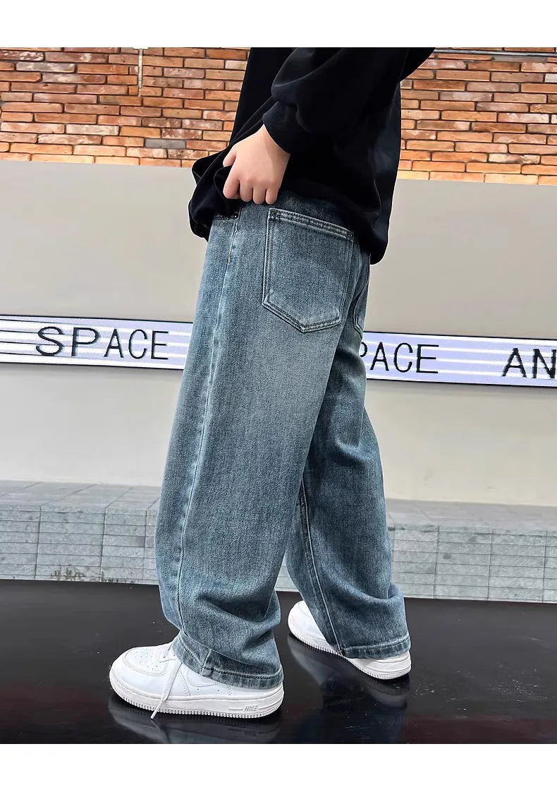 Boys' Wide-Leg Straight Denim Jeans