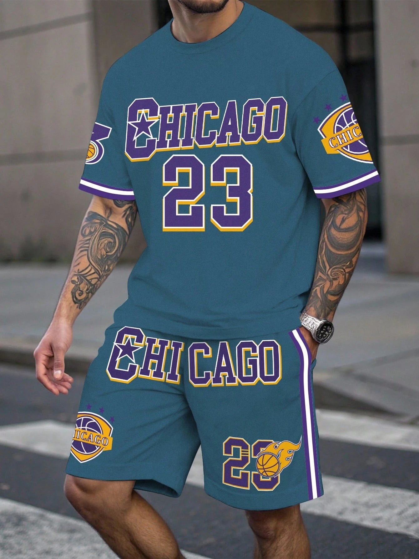 Men's Plus Size Letter Print Sports Set