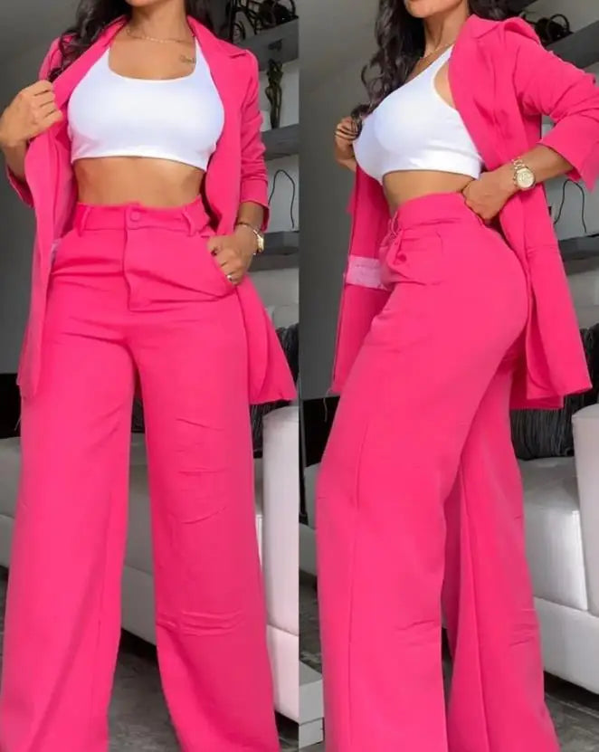 Women's Blazer & Wide-Leg Pants Two-Piece Set