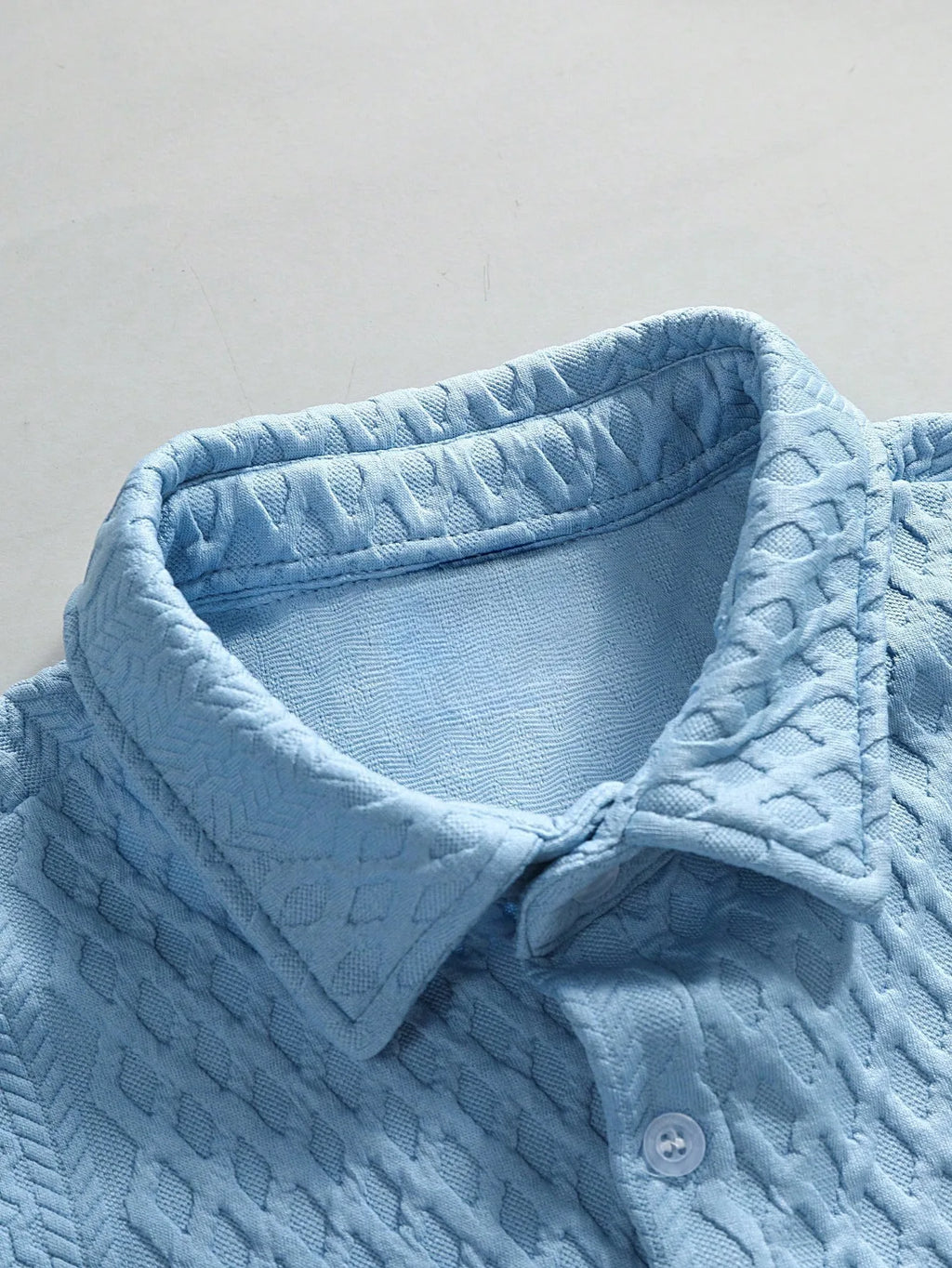 Men's Jacquard Lapel Shirt & Shorts Set