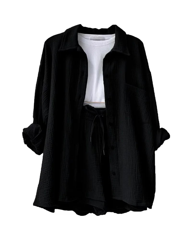 Women's Muslin Button Short Suit Set