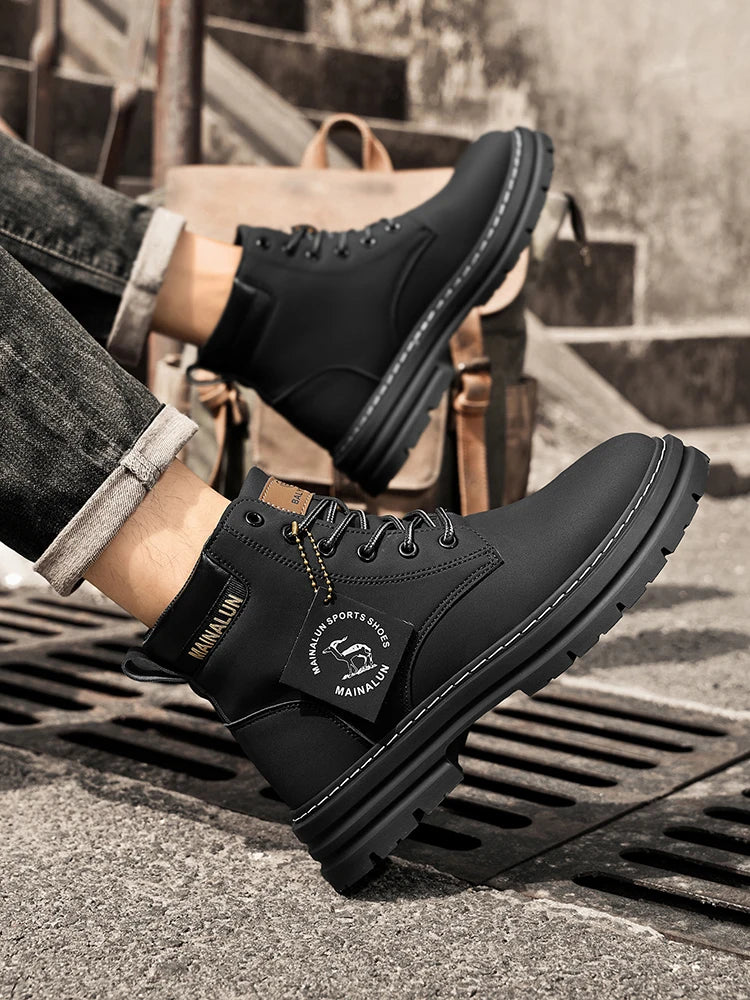 Mid-Calf Heavy-Duty Lace-Up Ankle Boots