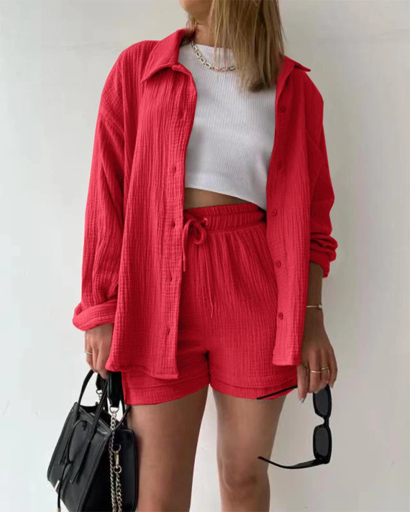 Women's Muslin Button Short Suit Set