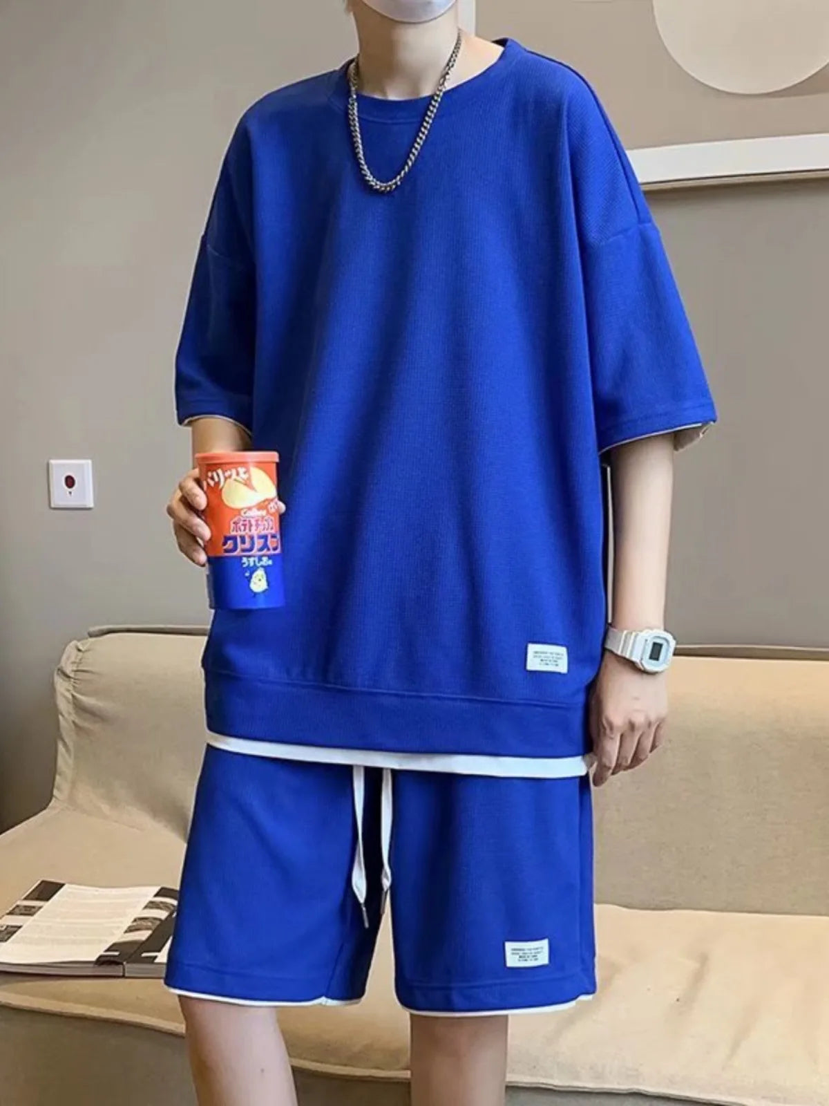 Men's Waffle T-Shirt & Shorts Set (Up to 5XL)