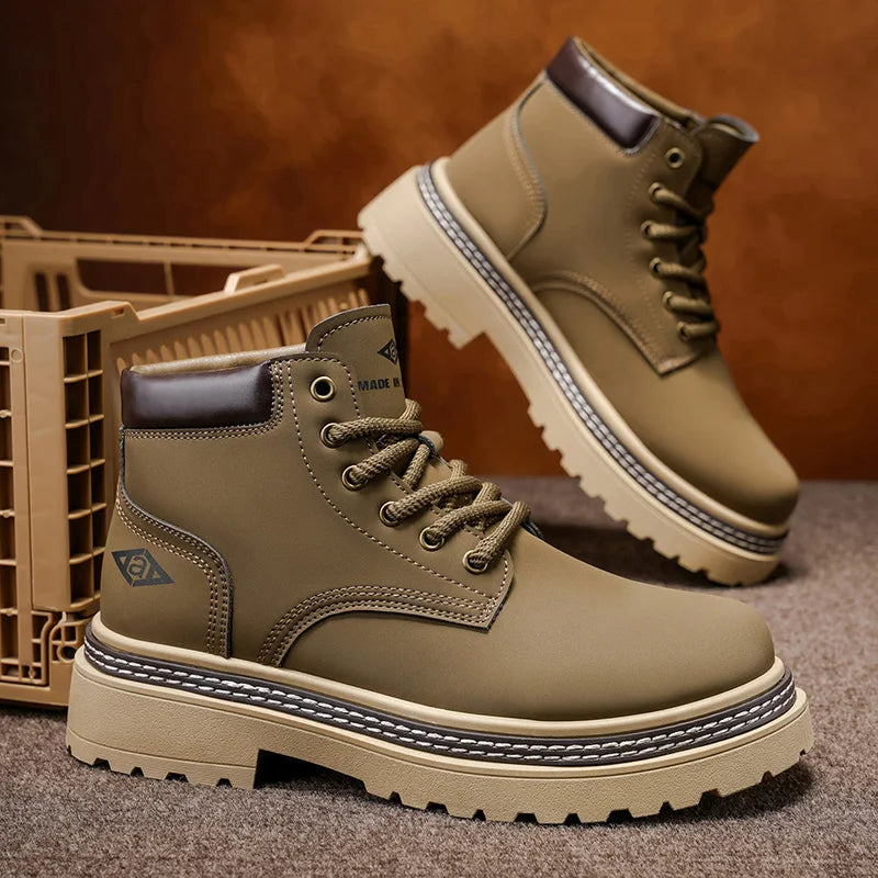 Men's British Workwear Leather Mid-Calf Boots