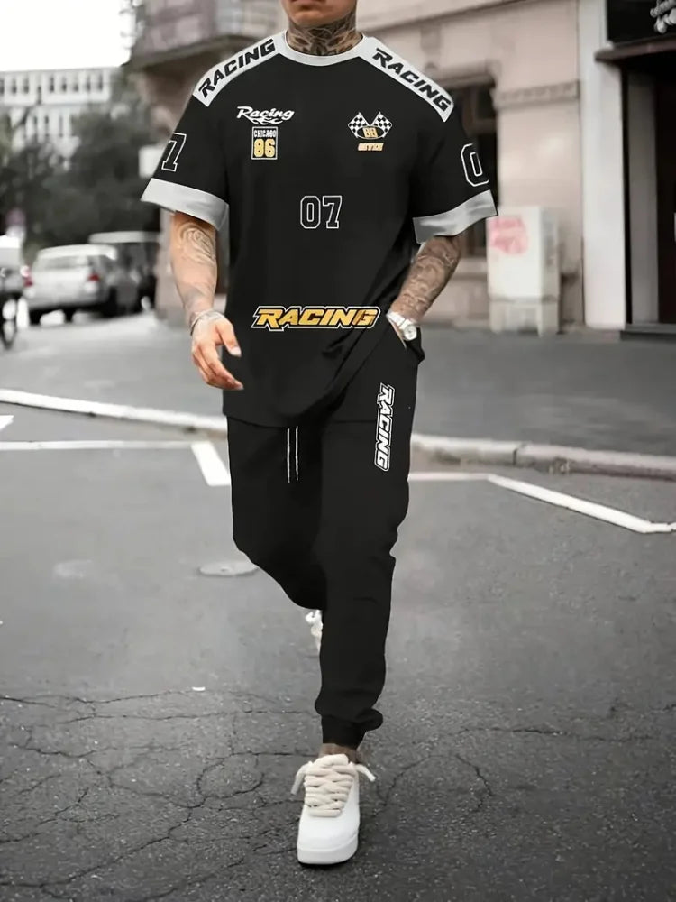 Men's 3D Letter Print Long-Sleeve & Pants Set
