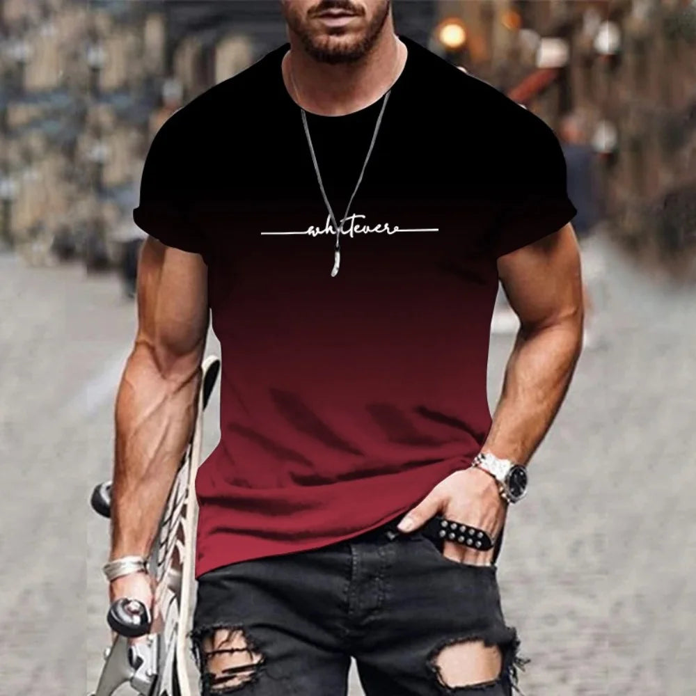 Men's Gradient Letter Print Casual T-Shirt