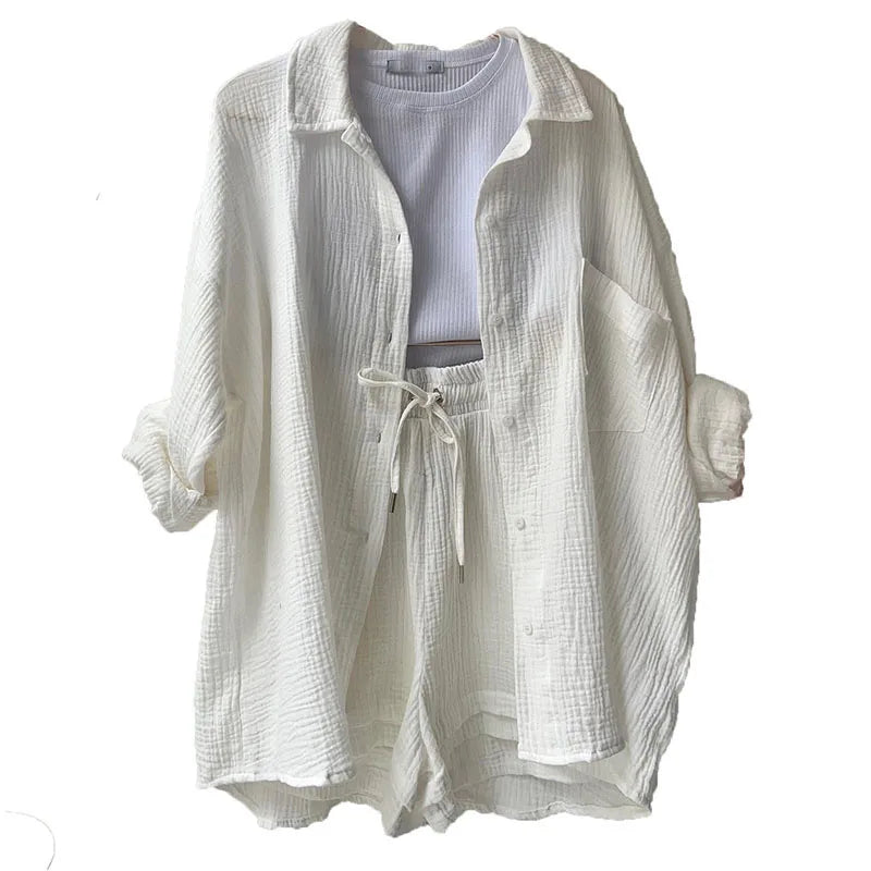 Women's Muslin Button Short Suit Set