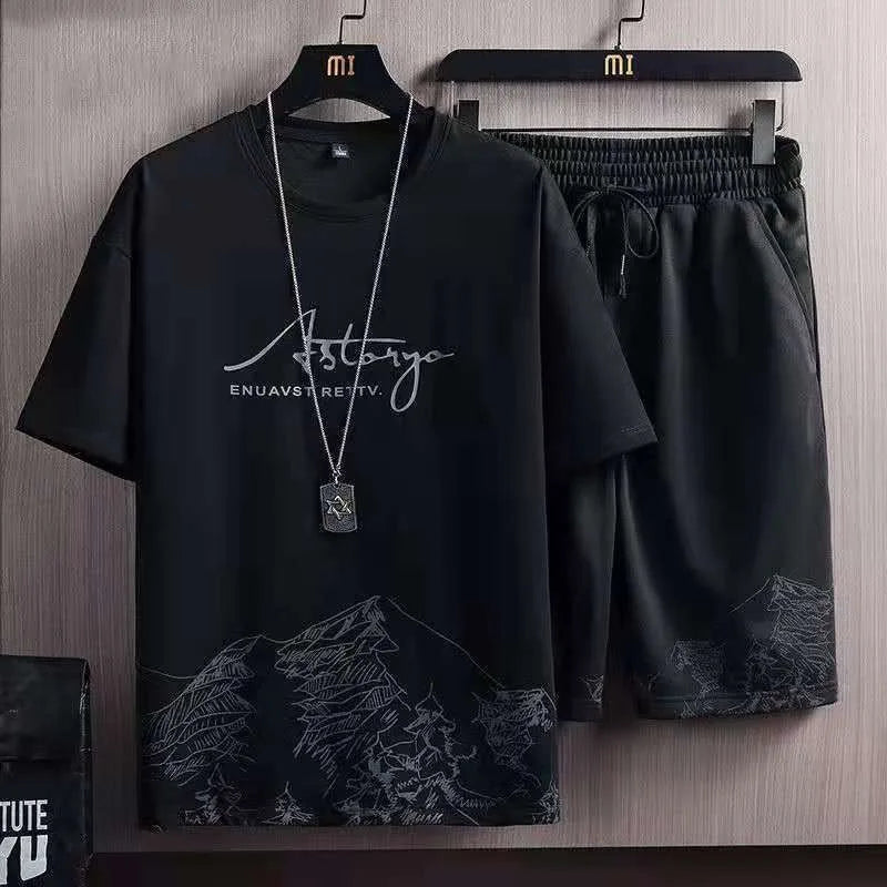 Men's Ice Silk Print Sports Tracksuit Set
