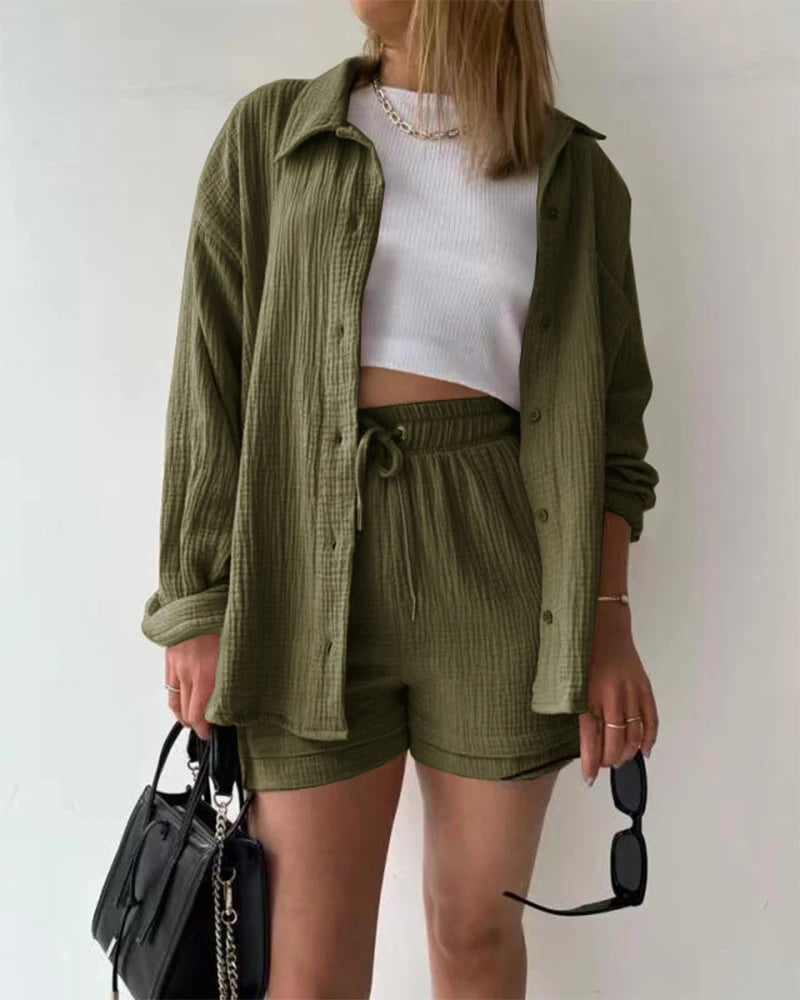 Women's Muslin Button Short Suit Set