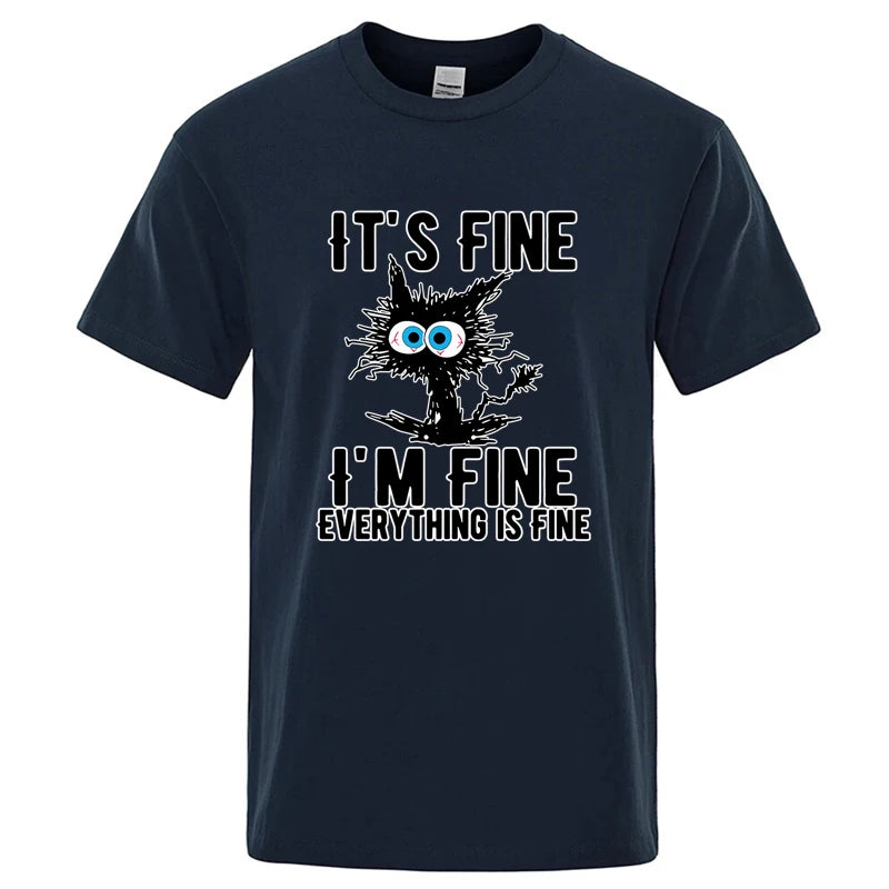 DOUSE Men's Cool Cat Graphic Tee – 100% Cotton Casual Short Sleeve