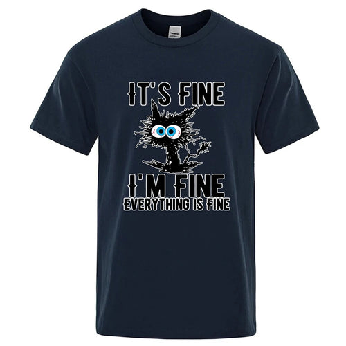DOUSE Men's Cool Cat Graphic Tee – 100% Cotton Casual Short Sleeve