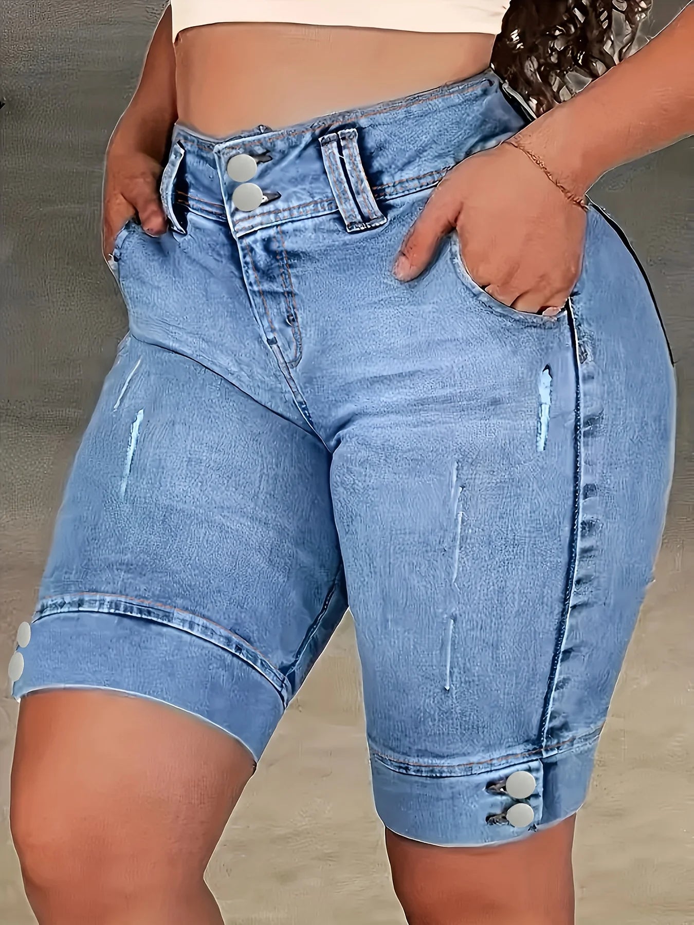 Women's Double-Buckle Slim Fit Denim Jeans
