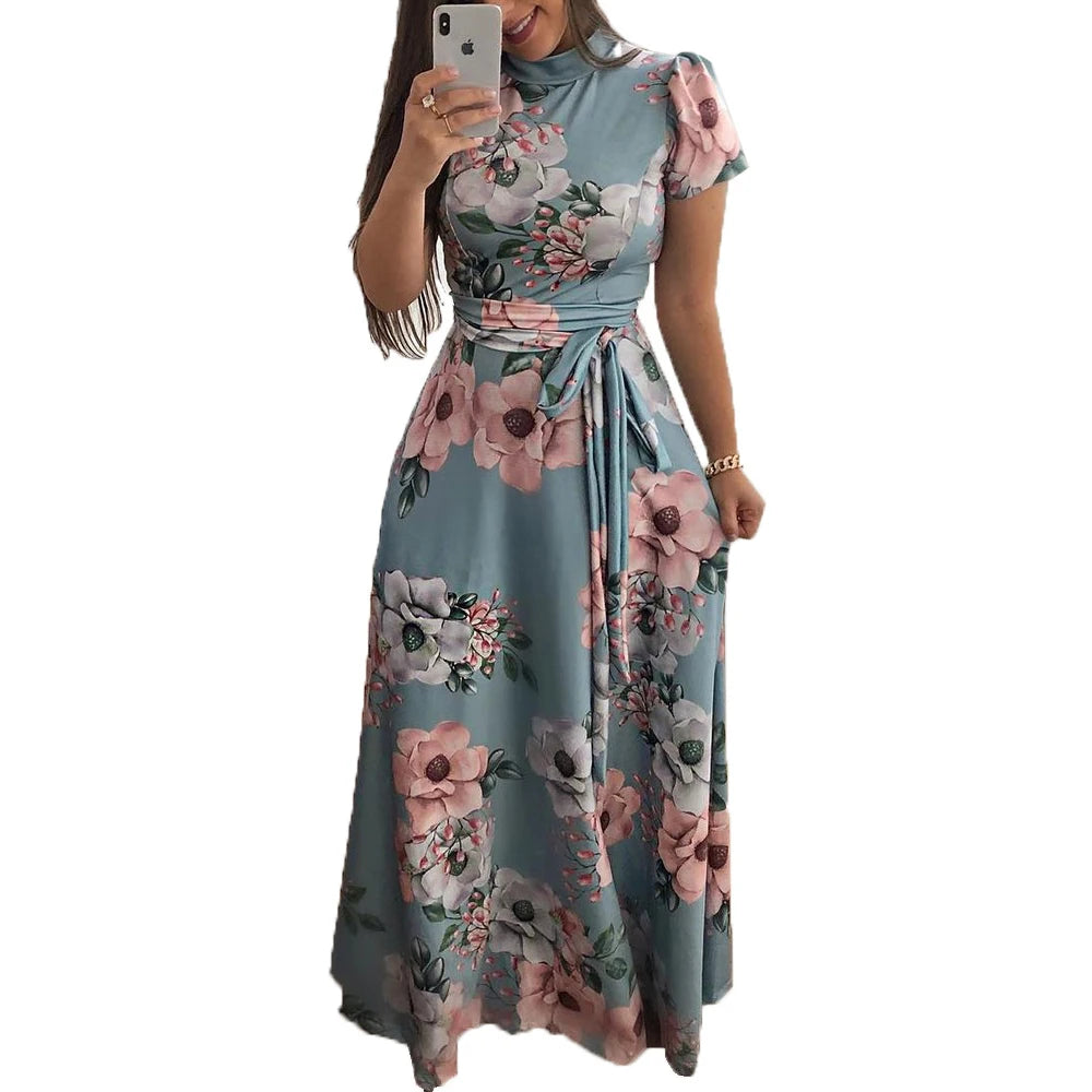 Women's Boho Floral A-Line Swing Maxi Dress