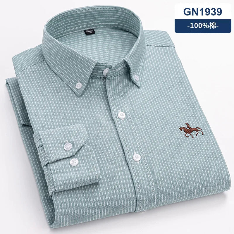 Men's Cotton Oxford Embroidery Dress Shirt