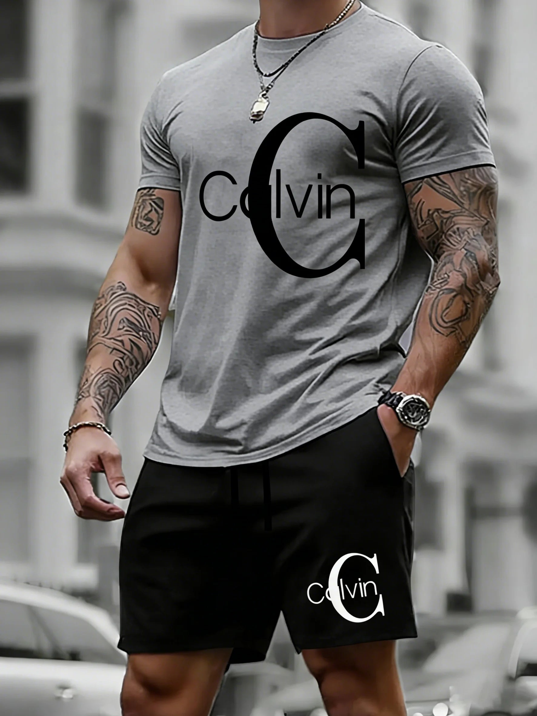 Men's Quick-Dry Printed T-Shirt & Shorts Set