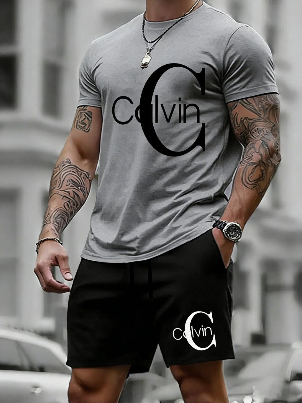 Men's Quick-Dry Printed T-Shirt & Shorts Set