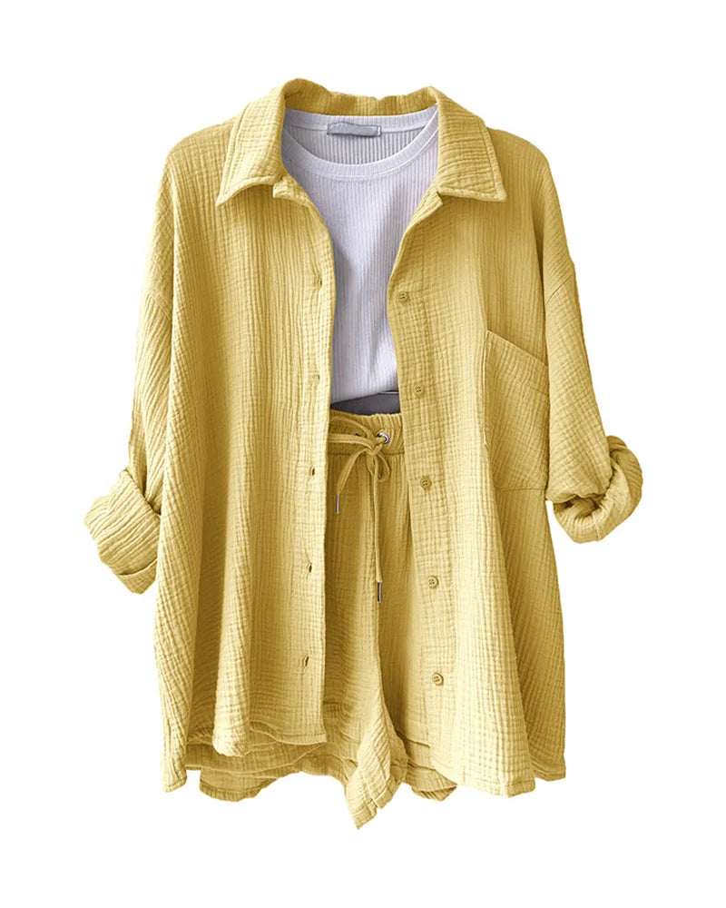 Women's Muslin Button Short Suit Set