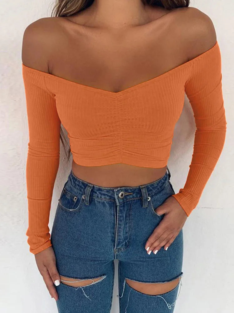 Women's Off-Shoulder Long-Sleeve Club Top