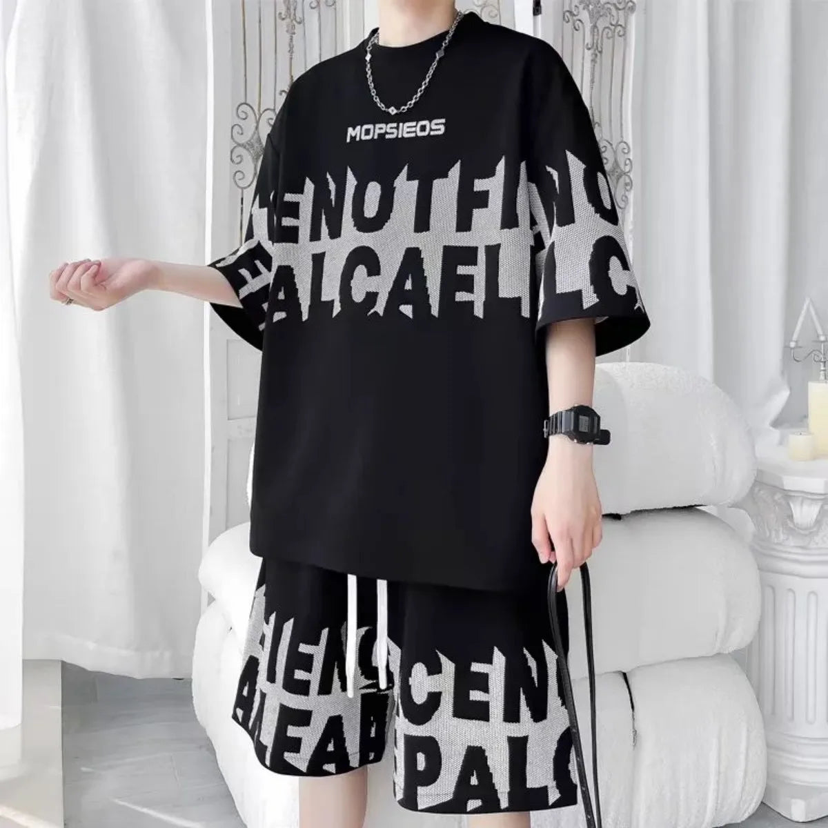 Men's Letter Print T-Shirt & Shorts Sports Set