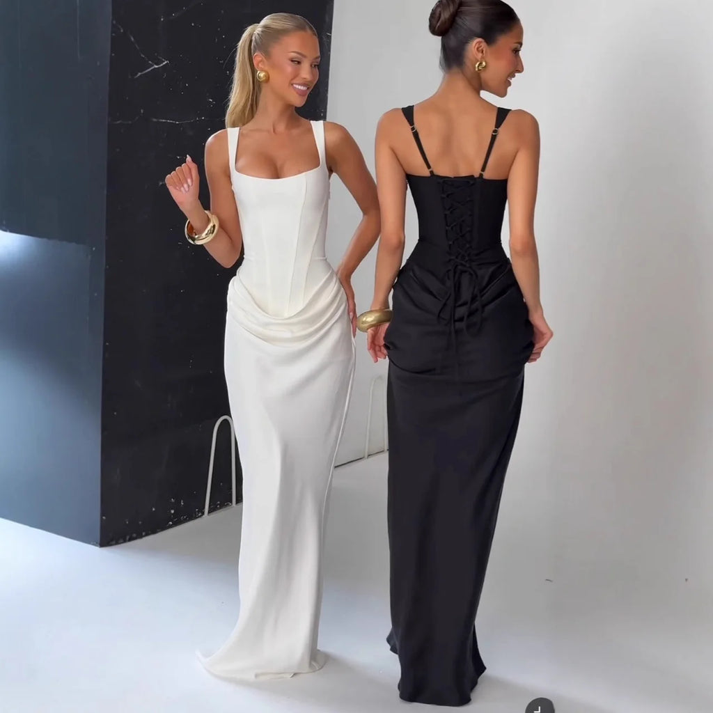 Women's Lace-Up Slim Maxi Formal Dress