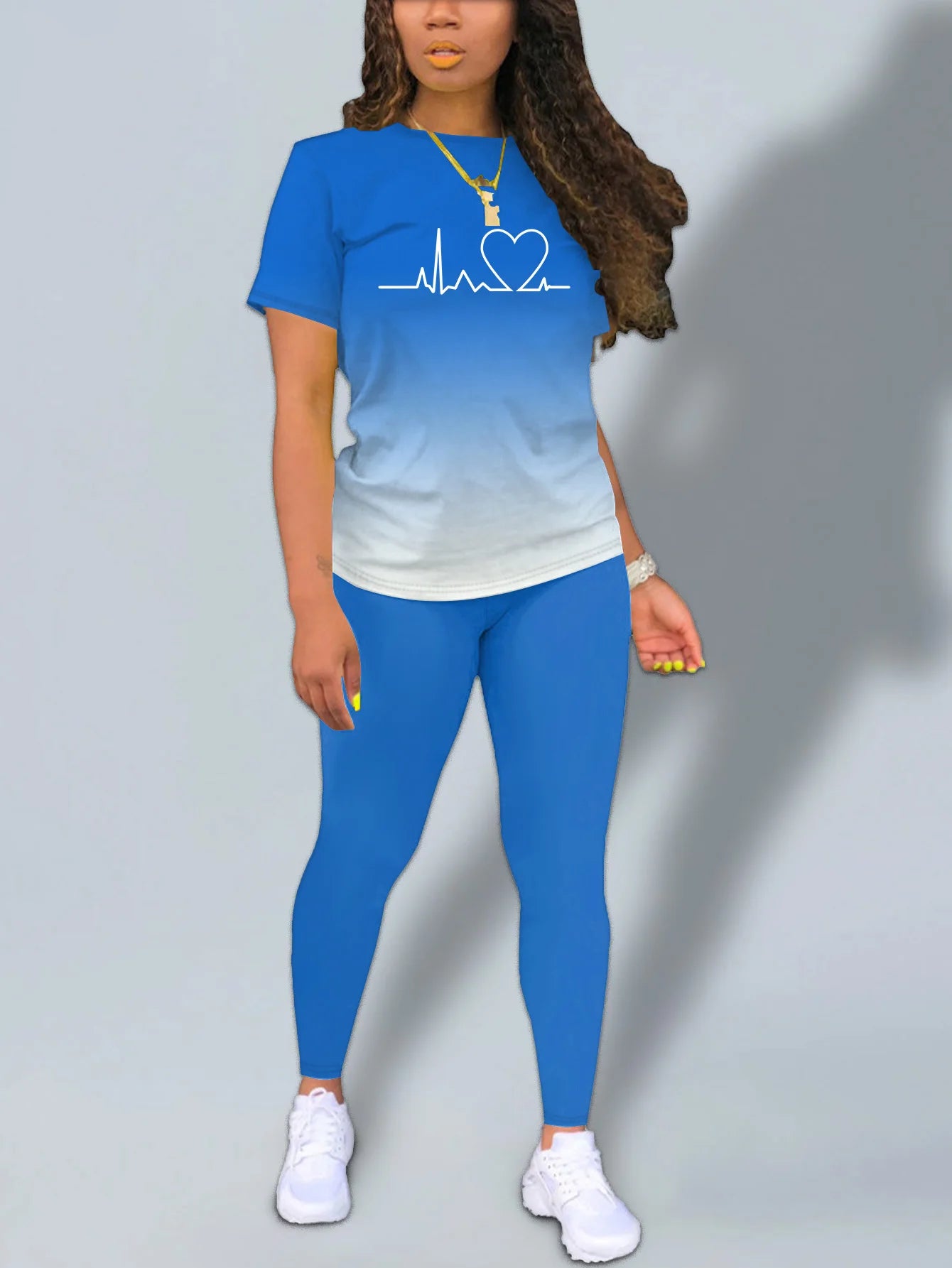 Women's Heart Print Gradient Summer Set