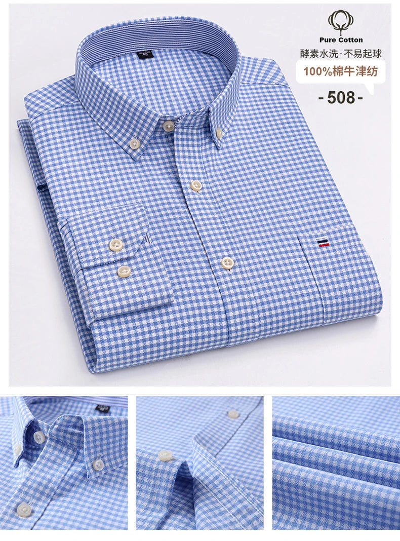 Men's Cotton Oxford Embroidery Dress Shirt