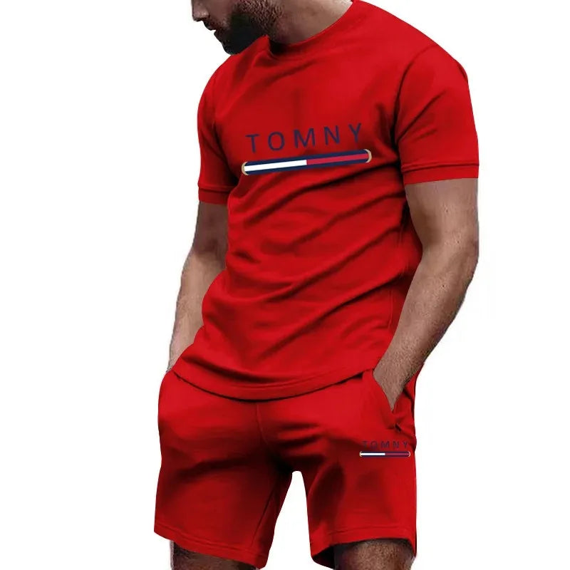 Men's Letter Rose Patchwork T-Shirt & Shorts Set