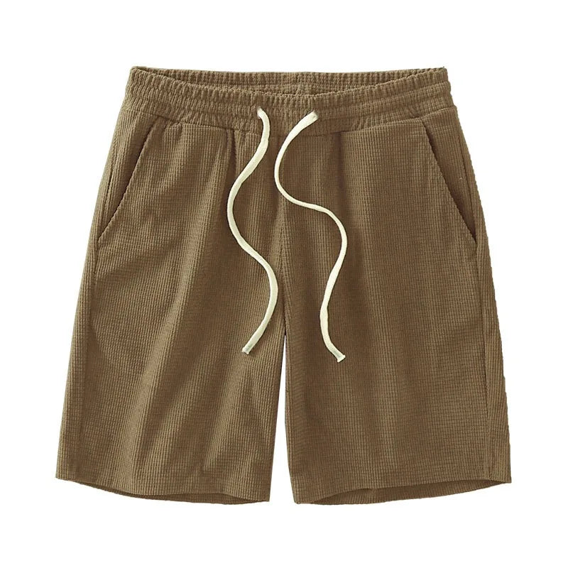 Men's Solid Waffle Drawstring Casual Shorts