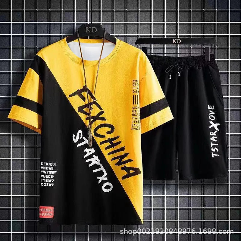 Men's Gradient Polyester T-Shirt & Shorts Set