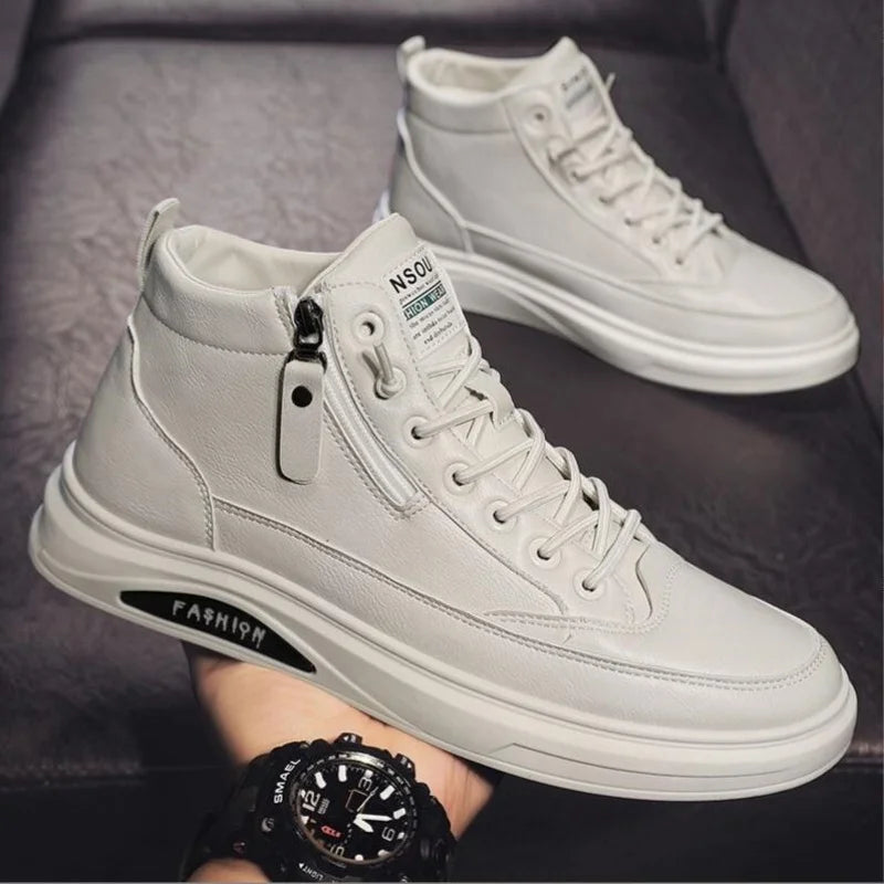 Men's Zip-Up High-Top Leather Ankle Boots