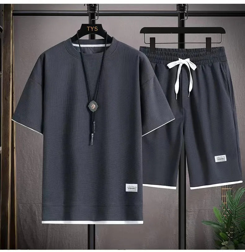 Men's Waffle T-Shirt & Shorts Tracksuit Set