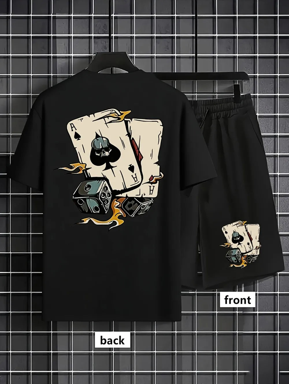 Men's Poker Graffiti Print T-Shirt & Shorts Set