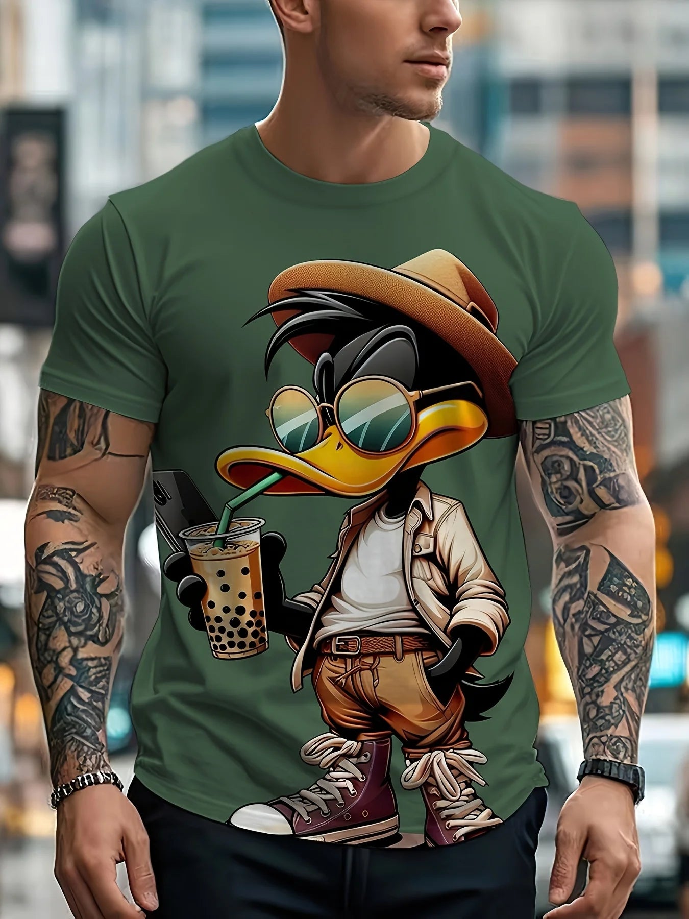 Unisex Cartoon Duck Hip-Hop Print T-Shirt