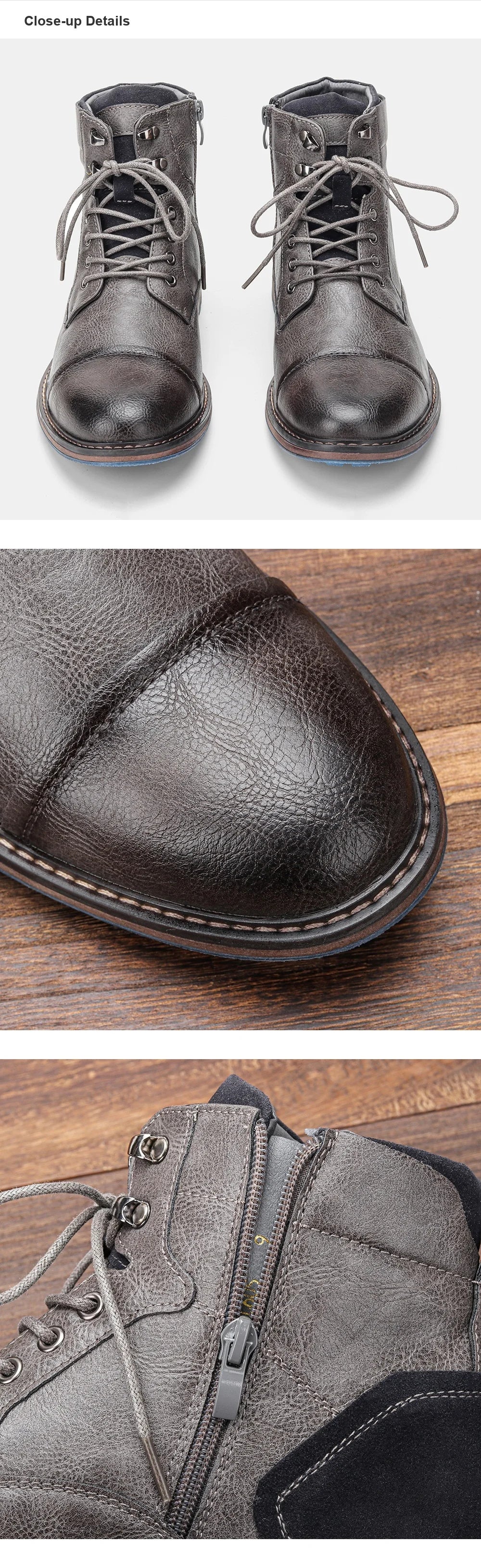 Men's Retro Zip Leather Ankle Boots