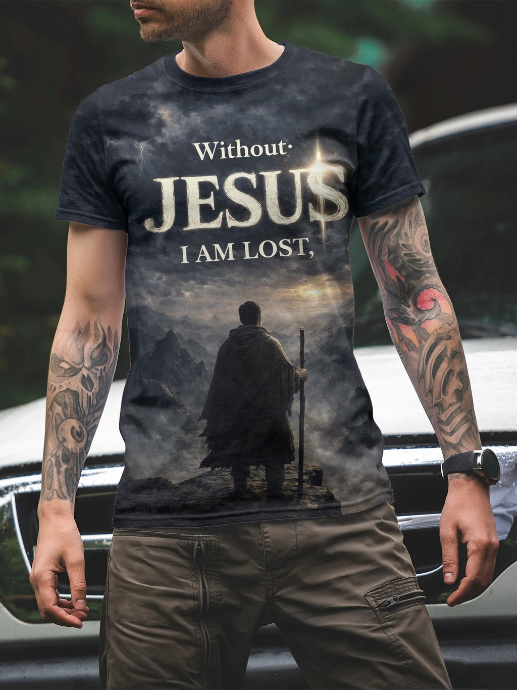 Men's 3D Print Crew-Neck Casual T-Shirt
