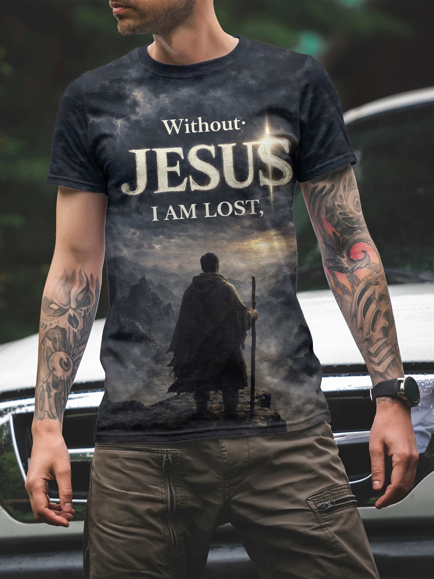 Men's 3D Print Crew-Neck Casual T-Shirt