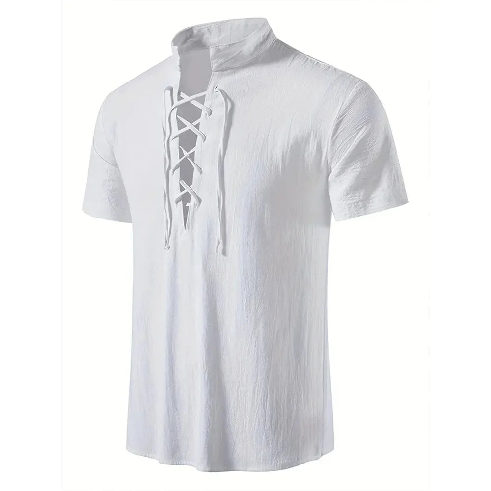Men's Cotton Linen V-Neck Retro Shirt