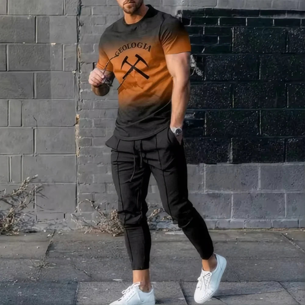 Men's 3D Print T-Shirt & Long Pants Set