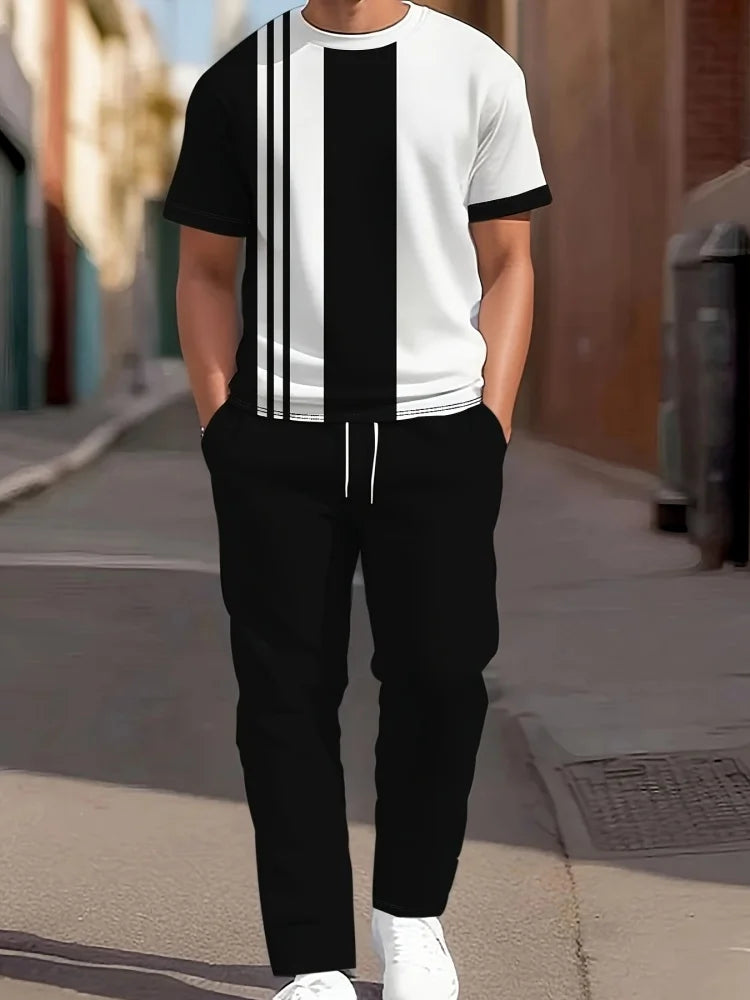 Men's 3D Navy Anchor Print Shirt & Pants Set