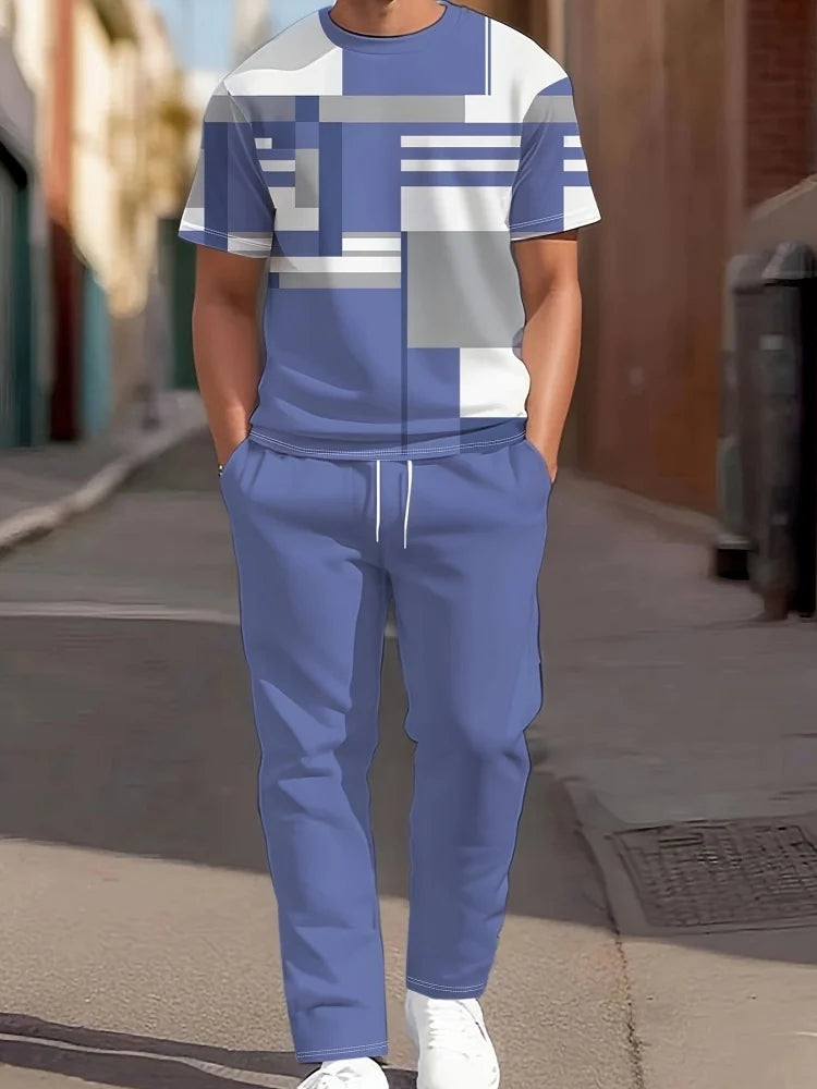 Men's 3D Navy Anchor Print Shirt & Pants Set