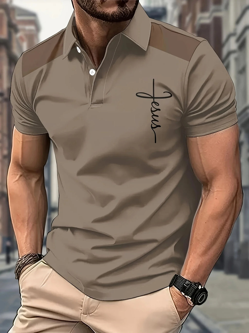 Men's 3D Stripe Casual Polo Shirt