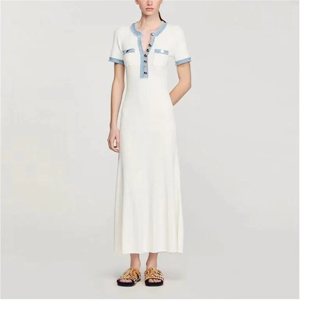 Women's Contrast Knit Bodycon Maxi Dress