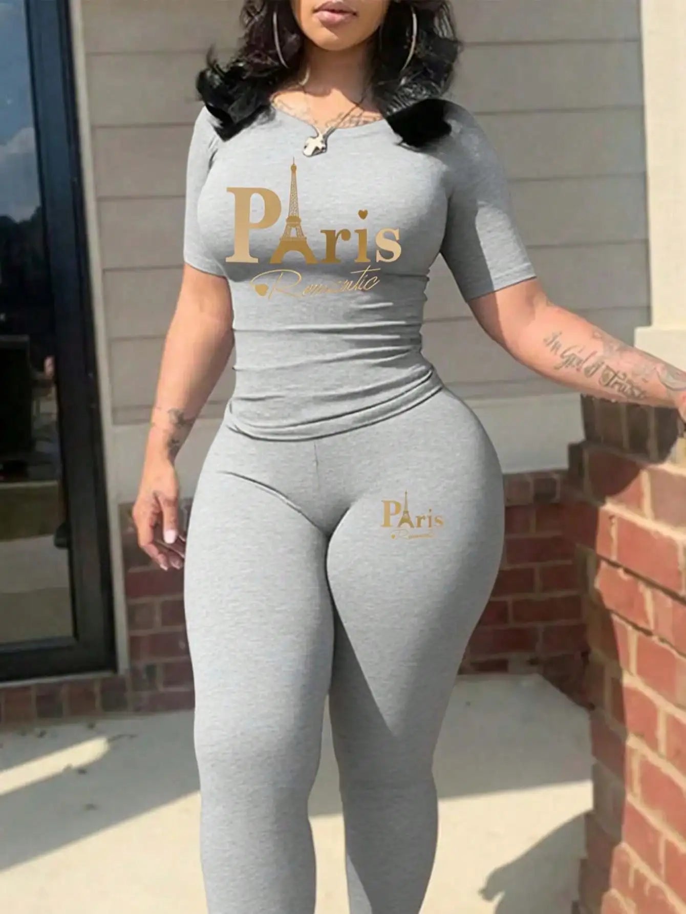 Women's Paris Print T-Shirt & Pants Set
