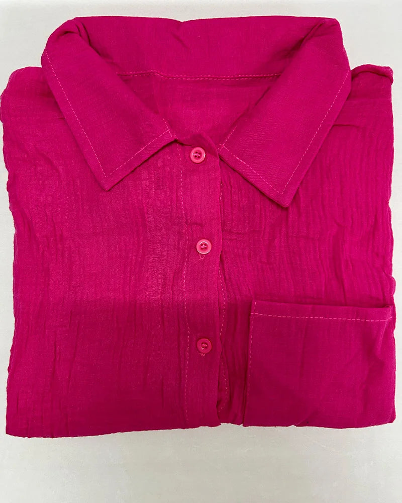 Women's Muslin Button Short Suit Set
